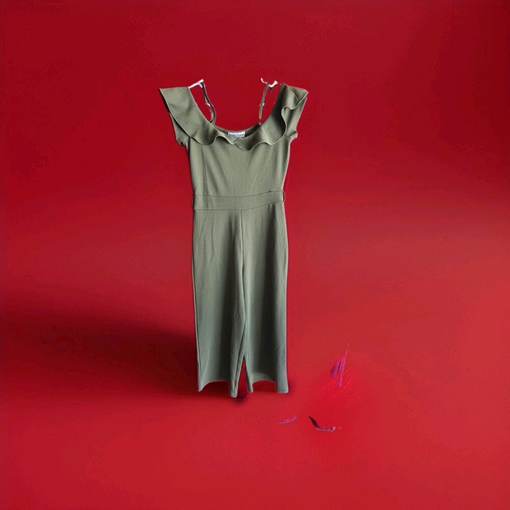 Almost Famous Olive Green Ruffle Wide Leg Jumpsuit Girls Large